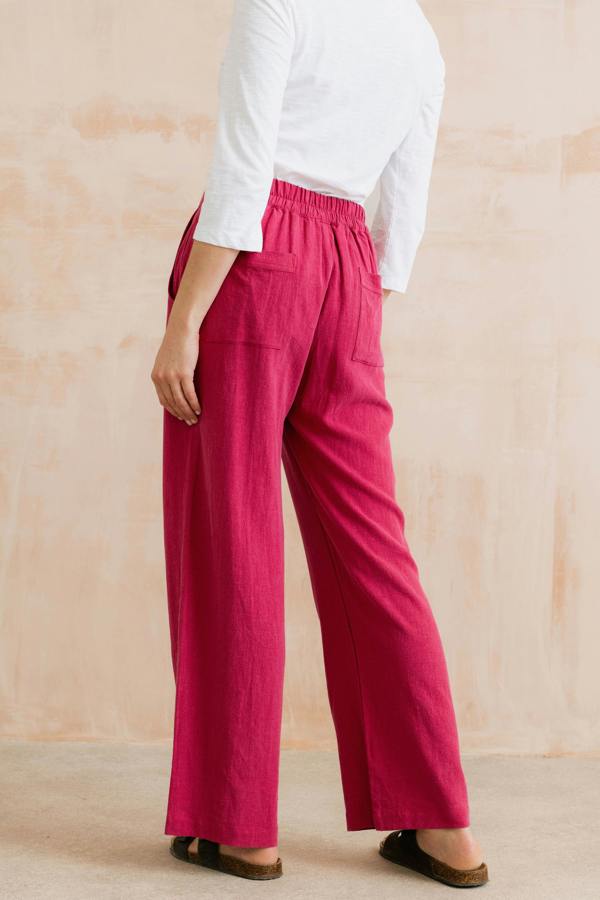 Lily & Me Grace Wide Leg Linen Blend Trousers Boysenberry