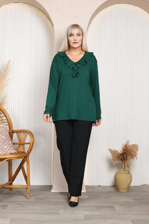 Hoxton Gal Relaxed Fit Long Sleeve Elegant Blouse with Ruffle Neckline