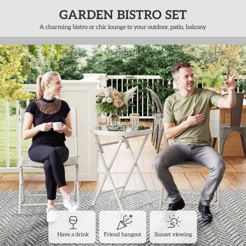 Wyld Haus Lafiyo Glass And Metal White 3 Piece Outdoor Bistro Set With Folding Chairs