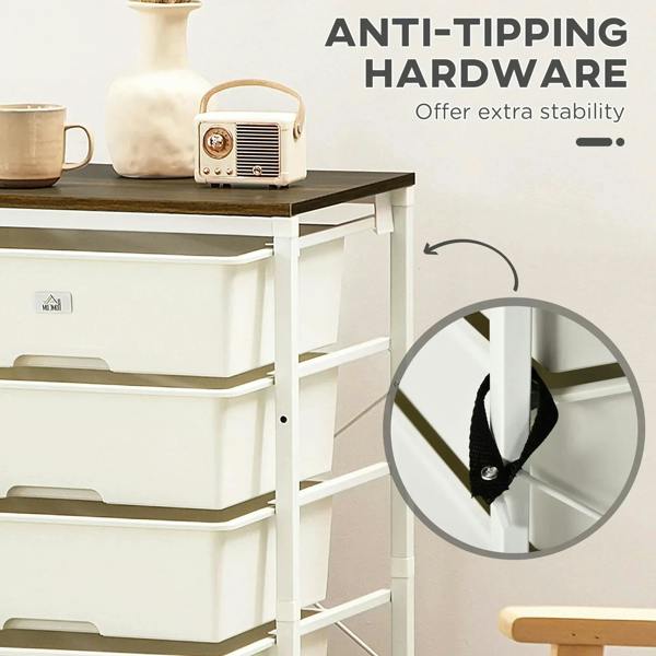 White 6-drawer tall dresser with anti-tipping hardware and arched drawer handles