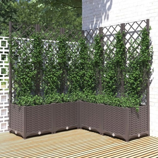 Berkfield Garden Planter with Trellis Brown 120x120x136 cm PP