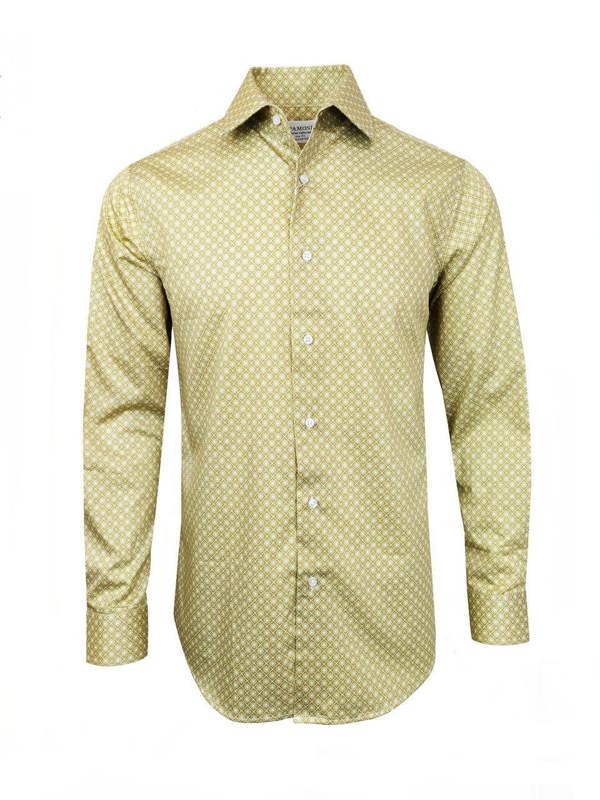 Men’s Yellow Diamond Print Slim Fit Cotton Shirt