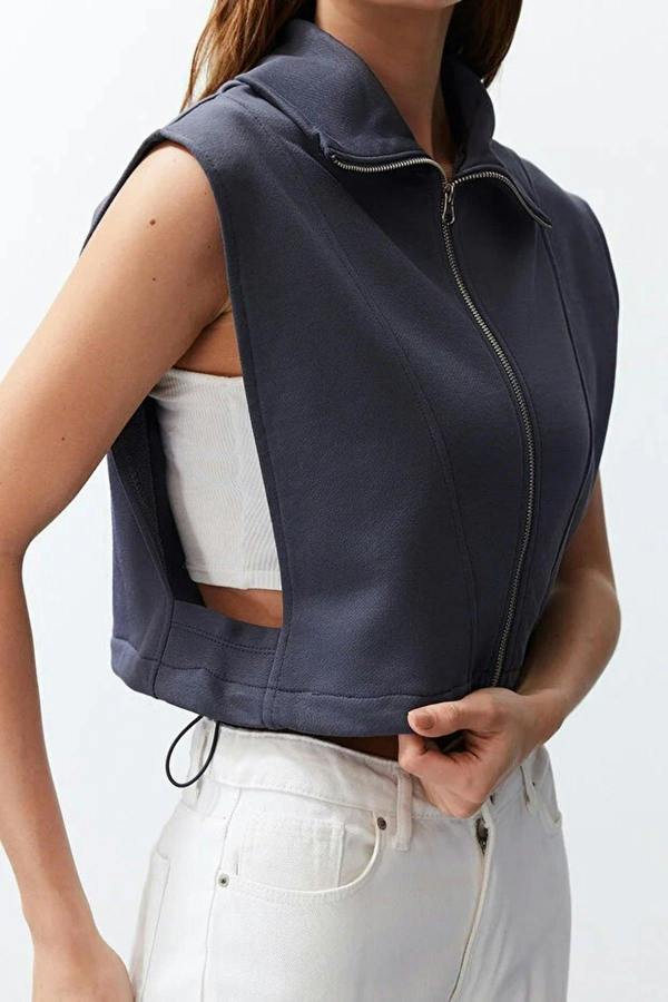 WOVCOR Stand Collar Moon Sleeve Thick Zippered Vest