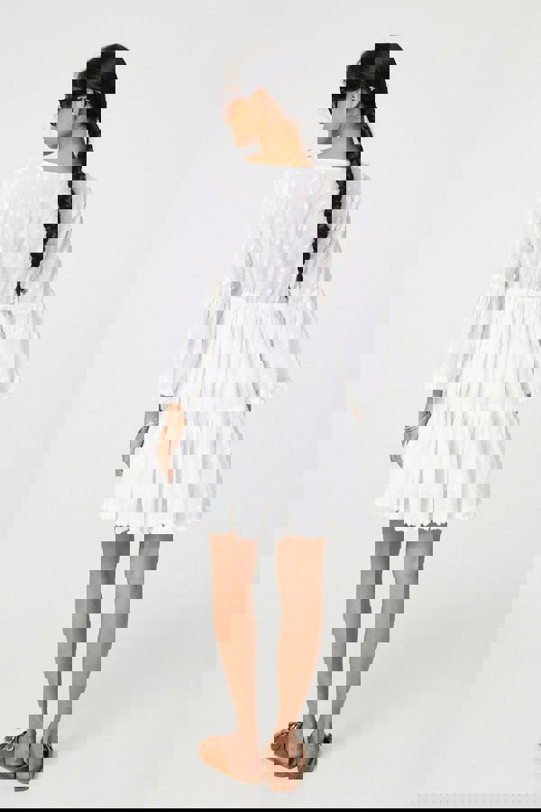 White | Floral Lace Flare Sleeve Mini Beach Dress