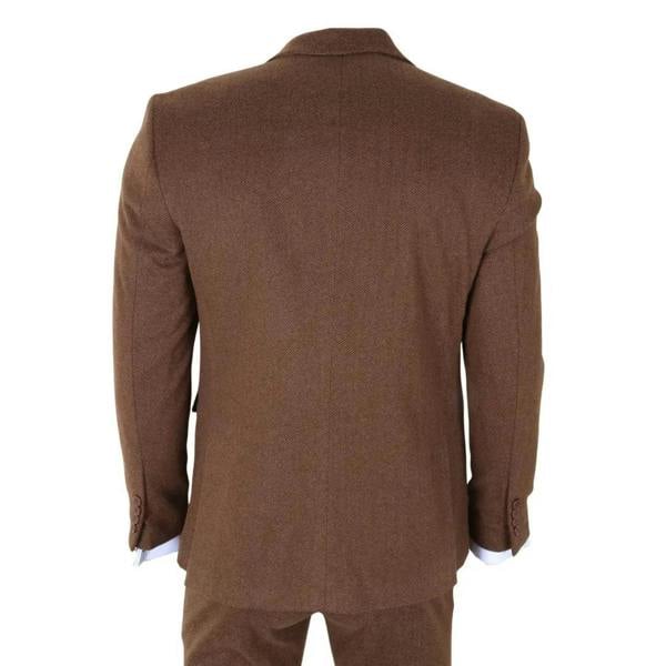 TruClothing IM42 - Men's Brown 3 Piece Tweed Herringbone Suits