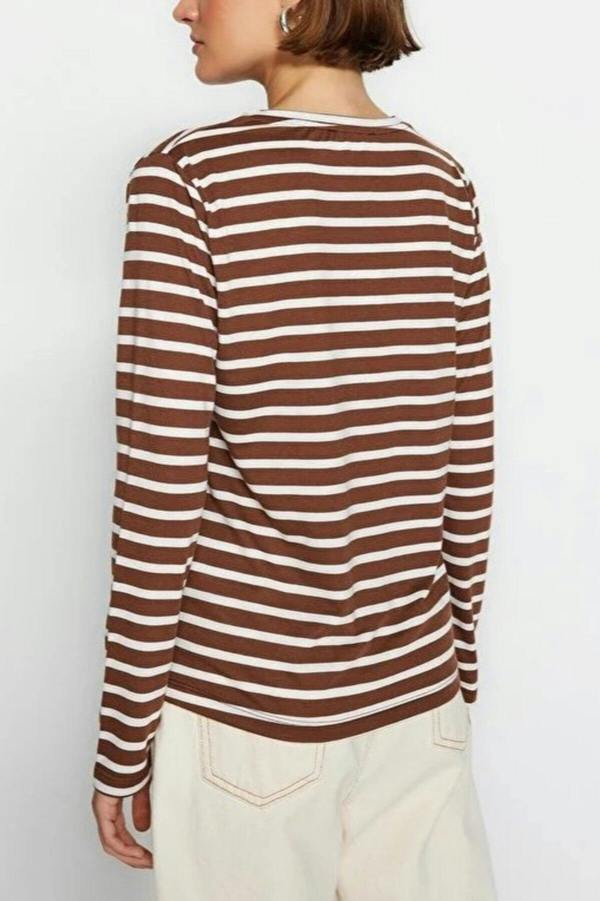 WOVCOR Striped Crew Neck Knit T-Shirt