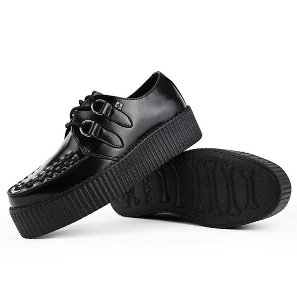 TUK Footwear TUK Viva High Creeper Black Leather Platform Lace-Up Goth Shoes - AV6802