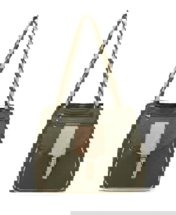 Kitise Large Structured Buckle Color Block Tote Shoulder Bag