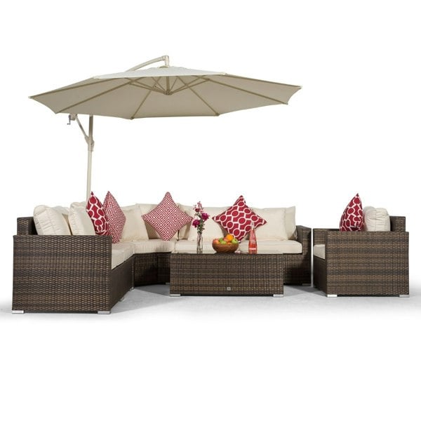Giardino Santorini L Shape Modular 6 Seat Rattan Corner Sofa Set With Armchair & Coffee Table