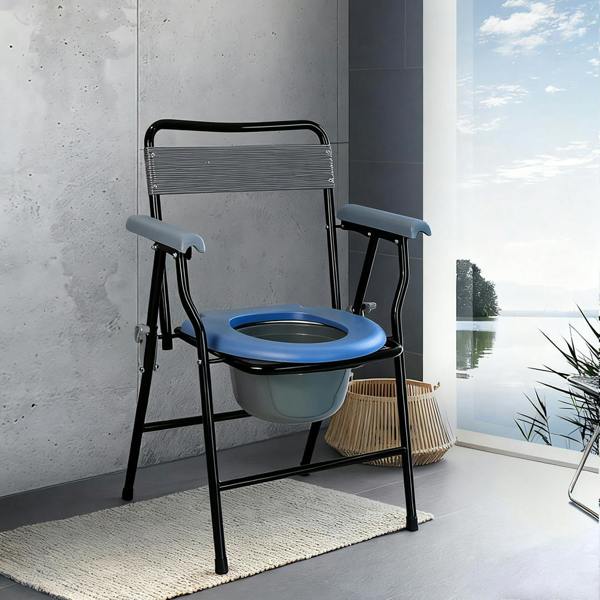 Havendro Blue Foldable Steel Commode Chair Portable Toilet with Safety Lock - 9L Bucket
