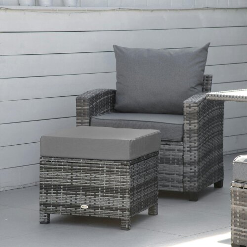 Wyld Haus Kadone Halu Rattan Grey Square Outdoor Footstool With Cushioned Top