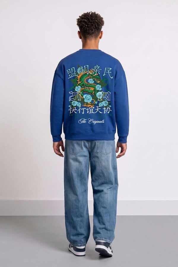 London Attitude Oversized Dragon Graphic Sweatshirt - Bright Royal