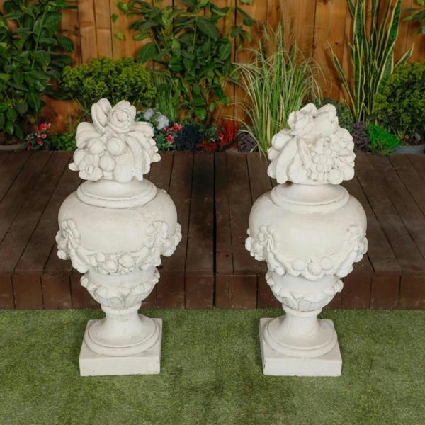 Pair of Large White Stone Cast Fruit Design Finials 