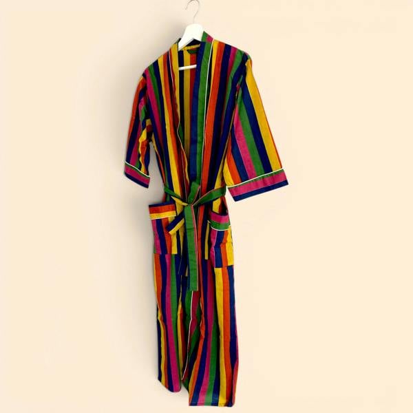 Hayley & Co Rainbow Stripe Print 100% Cotton Dressing Gown