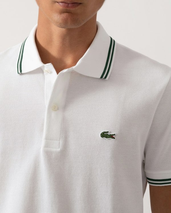 Lacoste Mens Tipped Polo Shirt - White 001 - CHO - Designer Mens Short Sleeve Polo Shirts