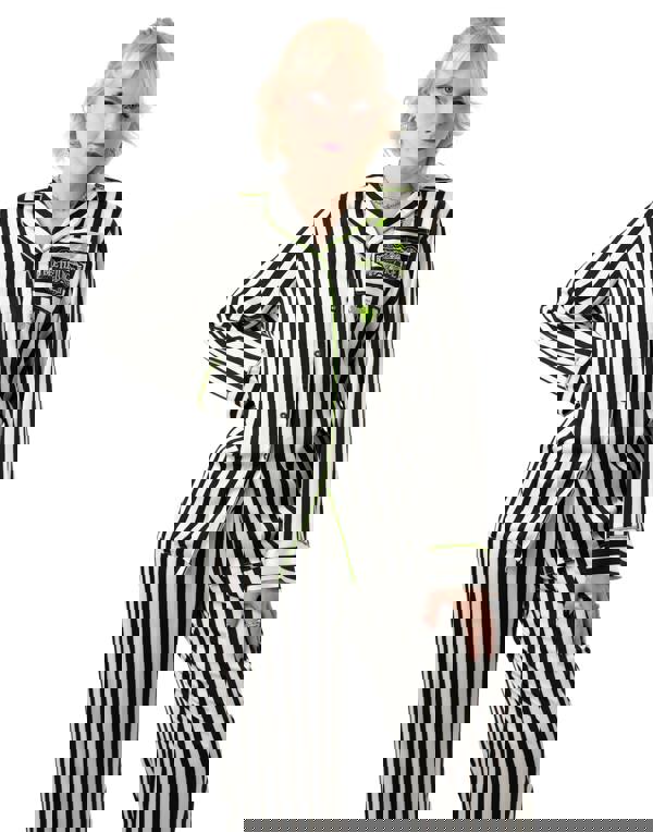 Beetlejuice Womens Black Stripey Long Sleeve Long Leg Pyjama Set