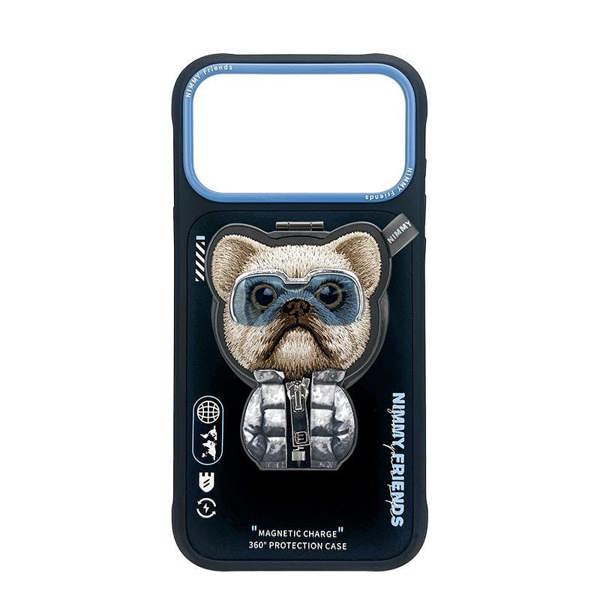 Nimmy Friends Nimmy Cool & Cute 2.0 Little Rich Tycoon Dog Case with MagSafe Stand for iPhone 17 Pro Max 6.9" Black Blue