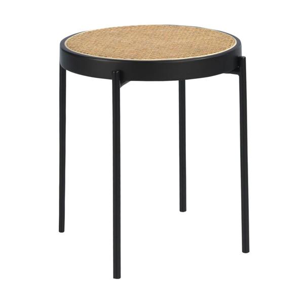 Angel Cerdá Round Corner Table Rattan, Black Wood and Black Steel 2109