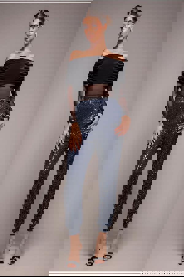 Sequin Cuffed Ankle Trouser - Navy TR360