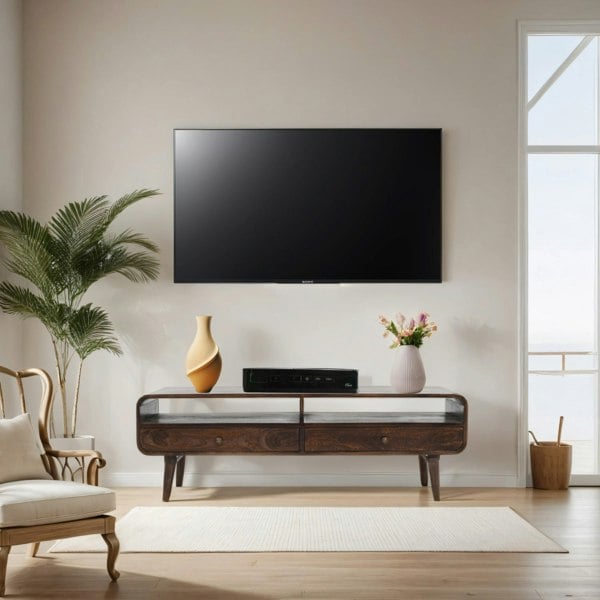 IH Design Winnie Dark Mango Wood Large TV Stand with 2 Drawers