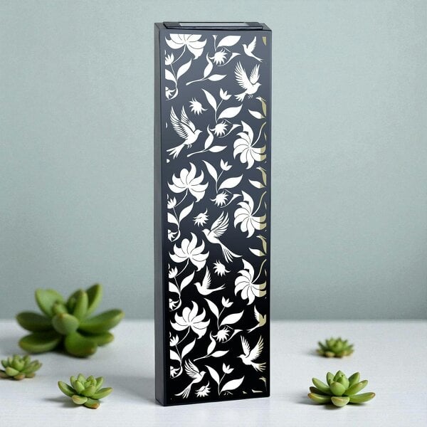 EDH Door Hardware Narrow Solar Wall Panel with Birds – Outdoor Metal Wall Art with LED Light – Garden & Fence Décor 60cm