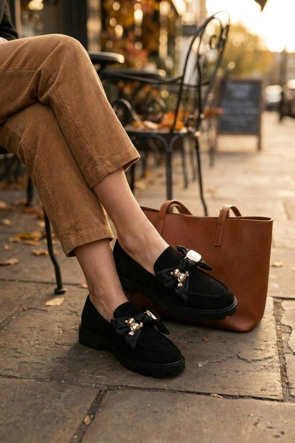 Ines Faux Suede Chunky Loafers - Black