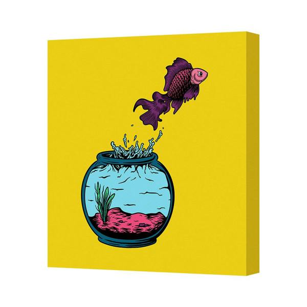 Benjamin Tate Design Contemporary Fish In Bowl Canvas Art Print UK Made On Yellow Background