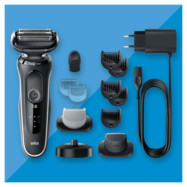 Braun Series 5 50-W4650cs Electric Shaver With 2 EasyClick Attachments, Charging Stand - Black/White