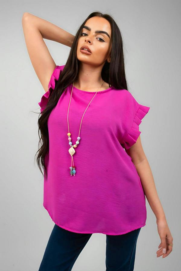 Vera Ruffle Trim Sleeve Top - Magenta