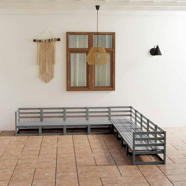 Berkfield 9 Piece Garden Lounge Set Grey Solid Pinewood
