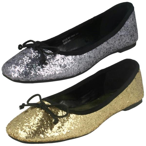 Ladies Star Flat Glitter Ballerina Shoe F8894