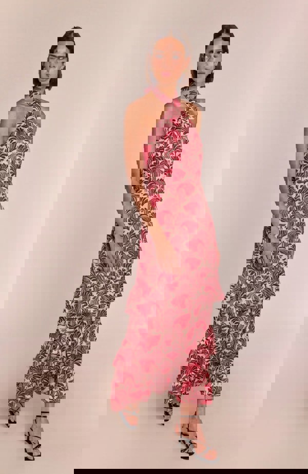 Rewritten London Jamie Dress in Pink Fan Print