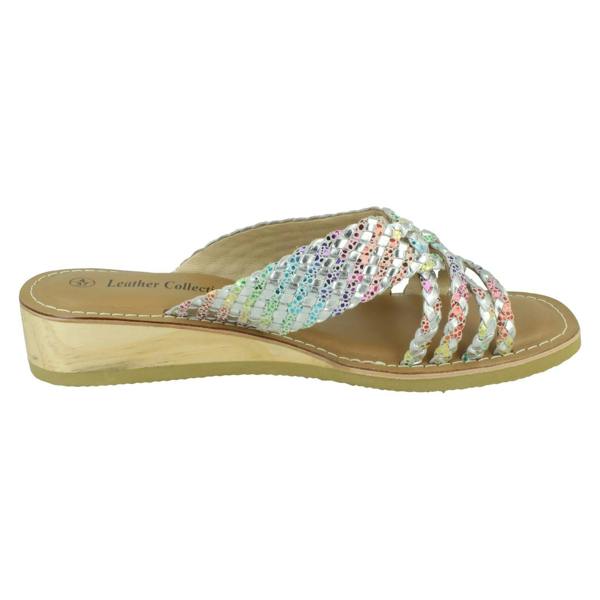 Leather Collection Ladies Leather Collection Low Wedge Platform Sandals F00424