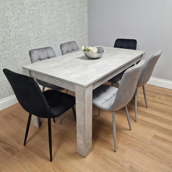 Kosy Koala Modern Stone Grey Effect Dining Table Set With 6 Velvet Chairs Dining Room Furniture Set - Stone grey table+ 6 mixed chairs - 140cm (L) x 80cm (W)