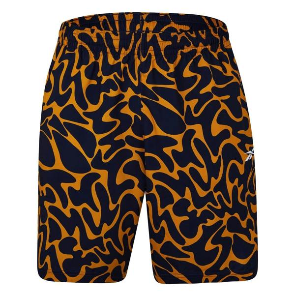 Reebok Unisex Adult Workout Ready All-Over Print Shorts - Burgundy/Ochre - 