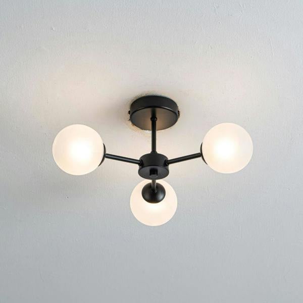 Pagazzi Lighting Niva 3-Light Black Frosted Glass Semi-Flush Ceiling Light