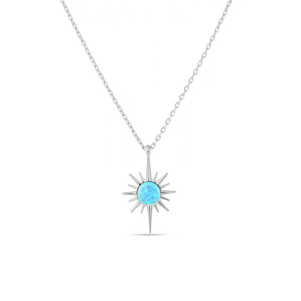 Spero London Blue Opal Northernstar Sterling Silver Pendant Necklace