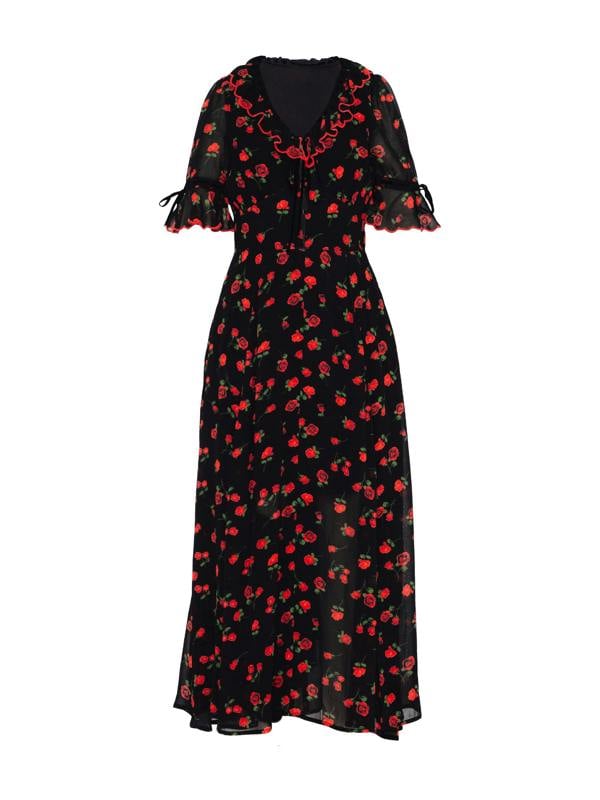 Rose & Nancy Toni Red Rose Print Velvet Tie Maxi Dress&nbsp;
