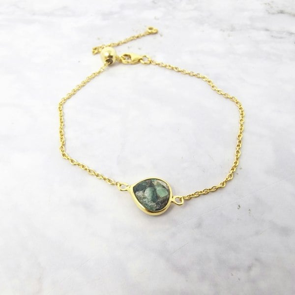 18ct Gold Vermeil Plated Adjustable Emerald May Birthstone Bracelet