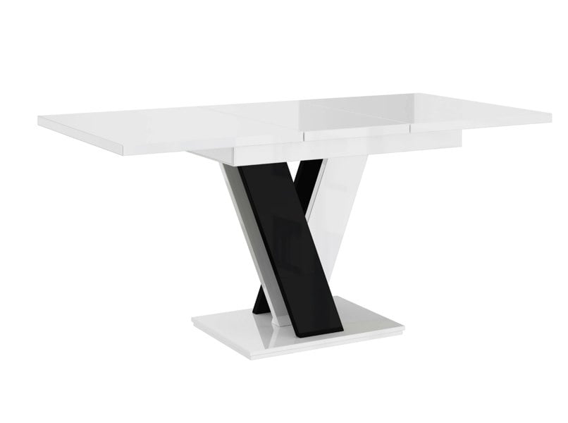 Space-saving MASIV 6 seater dining table in white and black gloss finish.