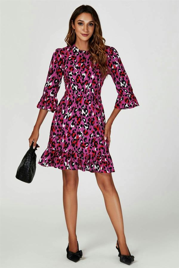 FS Collection Leopard Print Mini Dress In Pink