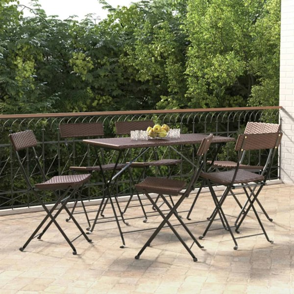 Berkfield Folding Bistro Chairs 6 pcs Brown Poly Rattan and Steel