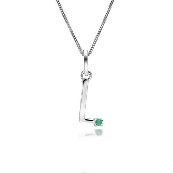 Gemondo Initial Emerald Letter Charm Necklace in 9ct White Gold