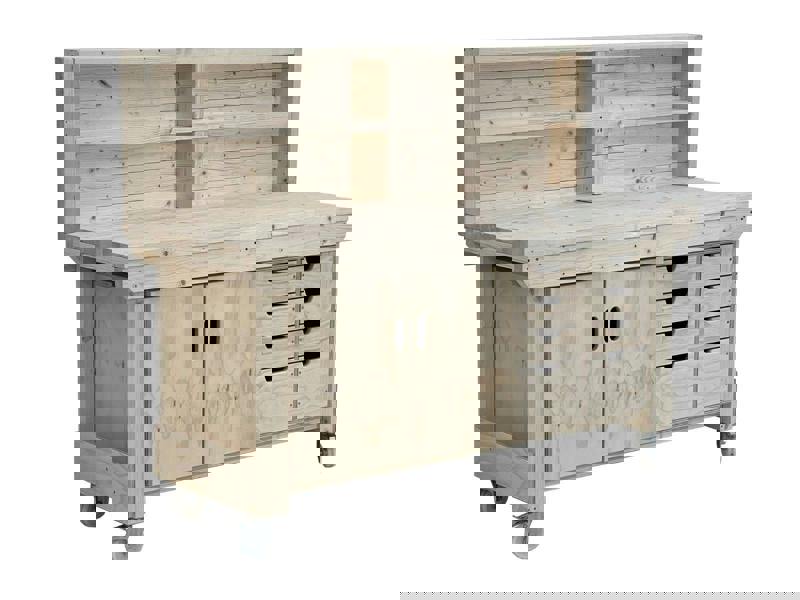 Acorn Heavy-Duty Cupboard Workbench (V.1) – Sturdy Wooden Workbench with Two-Door Cupboard, Multiple Drawers, and Optional Back Panel or Pegboard, Ideal for Garages, Workshops, and Sheds