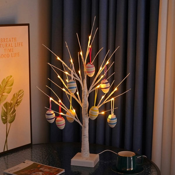 smartbies Easter Decorations Pre-lit Birch Tree Light With Hanging Easter Eggs