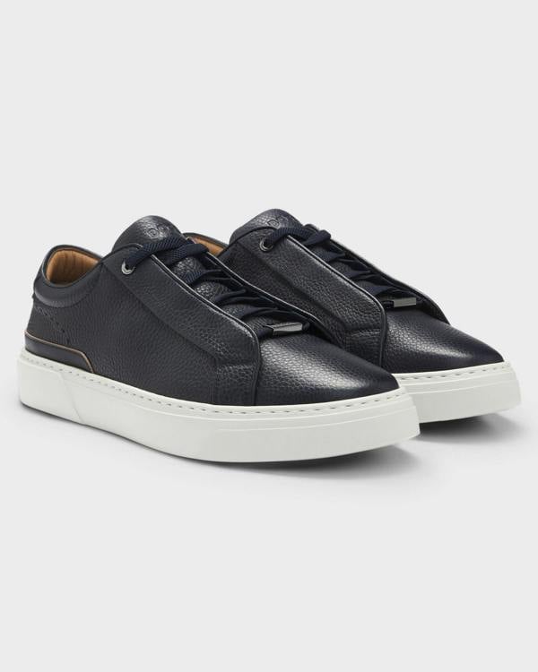 BOSS Orange Gary Mens Trainers in Grained Leather - Dark Blue 401