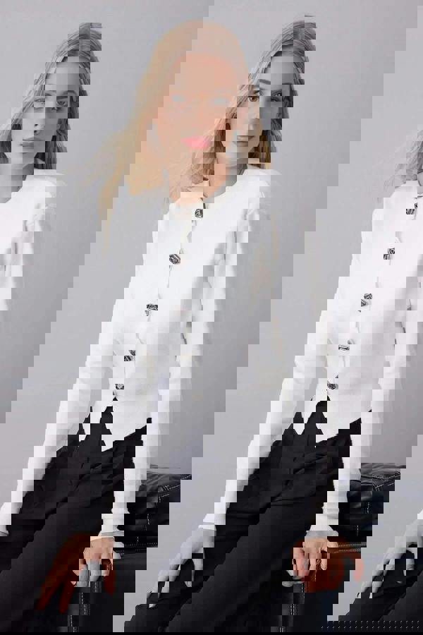 WOVCOR Premium Yarn Crop Knit Cardigan with Rose Button Detail