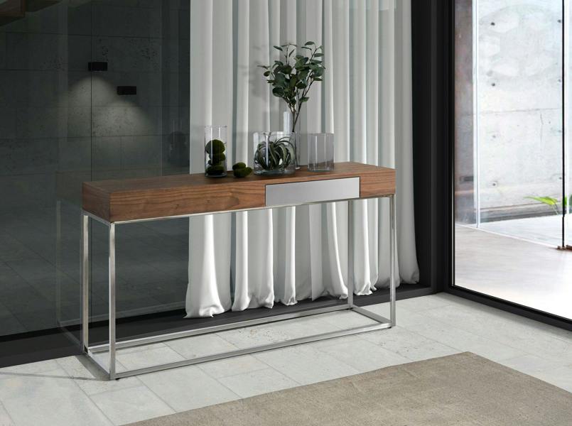 Angel Cerdá Rectangular Walnut and Chromed Steel Console Table 3111