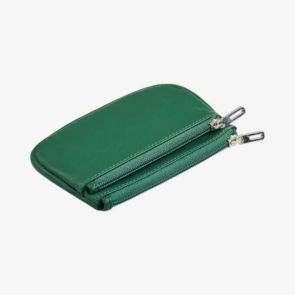Black Leather Double Zip Coin Purse Top View 