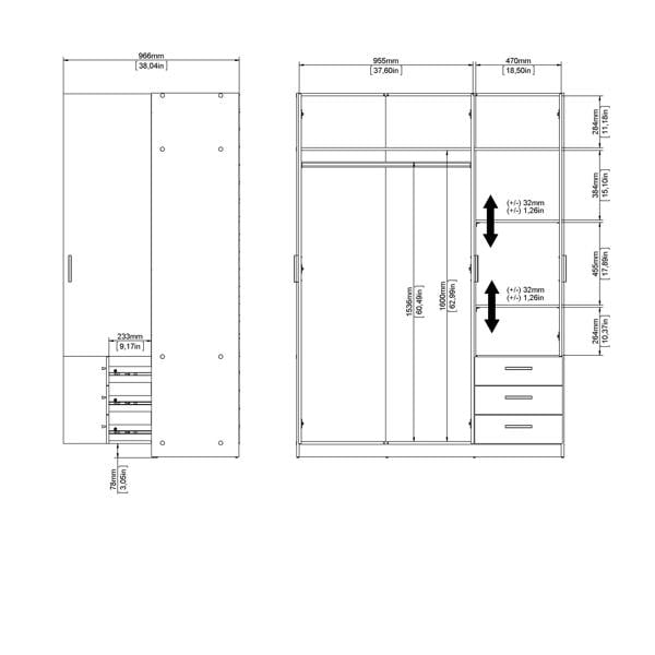 Furniture To Go Sprint Wardrobe with 3 Doors + 3 Drawers in Cashmere